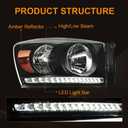 LED Headlight Assembly, Compatible with 2006 2007 2008 Dodge Ram 1500/2006-2009 Ram 2500 3500(Fits Models with Halogen Headlamps Only) Headlights Kit, Black Housing Amber Reflector