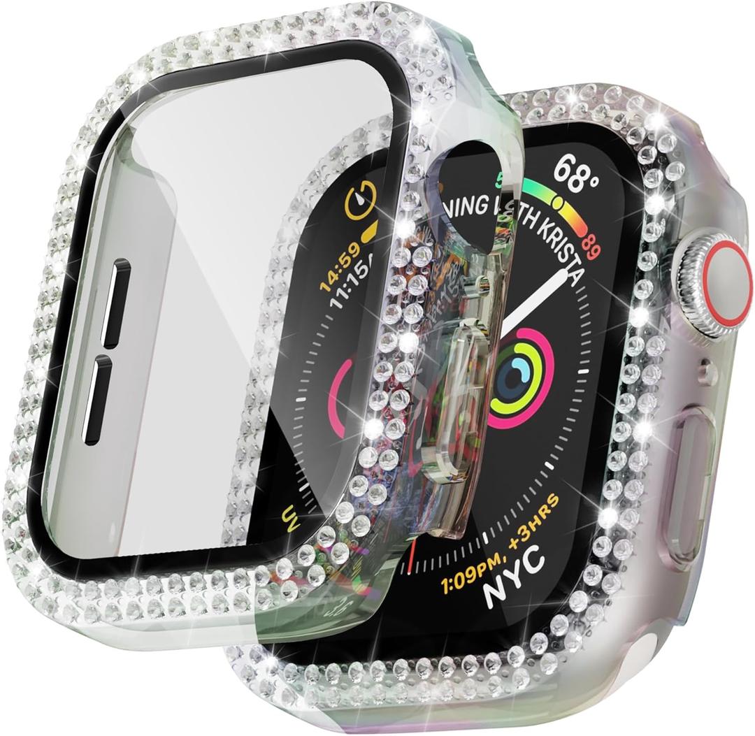 Bling Case for Apple Watch Apple Watch SE 3 (2025)/ SE2/ SE/Series 6/5/4 44mm Screen Protector, Woman Glitter Crystal Rhinestone Scratch Resistant Overall Protective Bumper Cover, Colorful