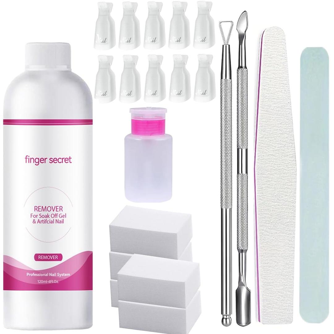 Acetone Gel Nail Polish Remover Kit Nail Tools Set 120ml Soak Soaking Off DIpping Powder Acrylic Nails Poly Hard Builder Gel Remover Acrylic Powders Manicure Pedicure Removal For Home Salon Use