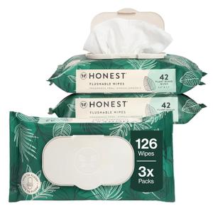 The Honest Company Hypoallergenic Flushable Wipes for Sensitive Skin, Tropical Leaves, 126 Count (42 Count (Pack of 3))