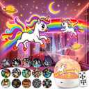 Pikoy Unicorn Toys for Girls Gifts, 15 Films+15 Lullaby Sound Machine for Kids Night Light Projector, Remote+Rechargeable Night Light for Kids Gifts, 360 Rotation Princess Mermaid Toddler Girl Toys