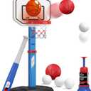 HYES 2 in 1 Kids Basketball Hoop and T Ball Set - Adjustable Height, Kids Baseball Tee with Automatic Pitching Machine, Indoor Outdoor Sport Toys Gifts for Toddler Boys Girls Age 1-5, Blue