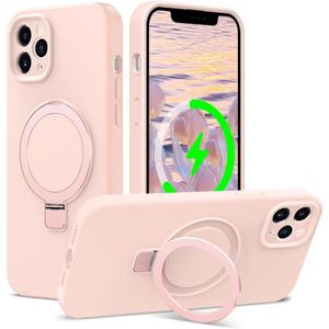 ZHK Liquid Silicone Designed for iPhone 12 pro max Case with Magnet Stand, [Precise Camera Lens Protection][Mil-Grade Drop Shockproof][Soft Anti-Scratch Microfiber Lining] Slim Fit Cover, Pink (iPhone 12 Pro Max 6.7 inch)