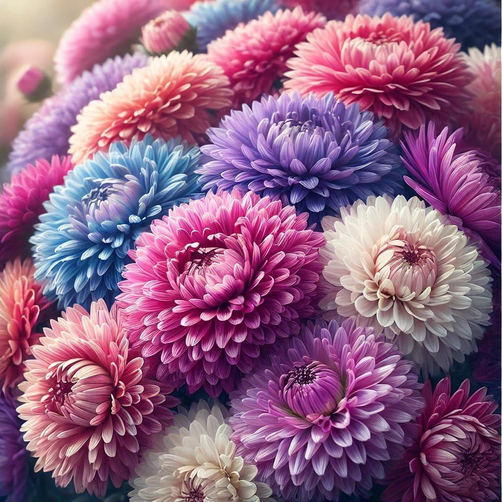 7 x 100+ Seeds Aster Suprime Mix - Flower Multicolor