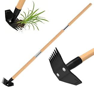 Weed Puller Tool with Long Bamboo Handle, 2 in 1 Garden Hoe&Manual Weed Remover, Weed Rake&Grabber, Gardenia Heavy Duty Uprooting Tool for Yard, Lawn and Garden, 65Inch ﻿