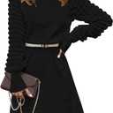 HUUSA Winter Dresses for Women 2025 Fall Puff Long Sleeve Sweaters Loose Mock Neck Outfits Sexy Mini Dress Going Out (Gray, S)