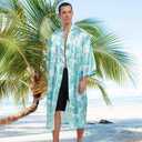2 x UTJZIB Men's Lightweight Kimono Robe Jacket Printed Japanese Style Bathrobes Casual Open Front Long Cardigan Coat Outwear (US, Alpha, X-Large, Regular, Regular, Green Leaves) (Green, XL)