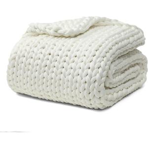 YnM Cooling Chunky Throw Blanket, Medium-Weight, Hand Knitted, Skin Friendly, Ventilated and Breathable, Machine Washable, Home Décor Piece for Couch, Sofa and Bed (White, 40x50 Inch)