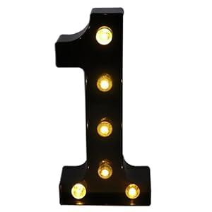AUSAYE Black LED Marquee Number Lights Sign Light Up Marquee Number Lights Sign Night Light for Wedding Birthday Party Battery Powered Christmas Lamp Home Bar Decorations Number 1