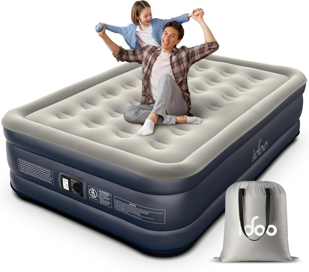 iDOO Air Mattress Full with Built in Pump, 18" Raised Comfort Blow up Mattress, Inflatable Mattress for Guests & Home, Air Bed, colchon inflable, Upgraded Four Chamber Technical Airbed (Grey)