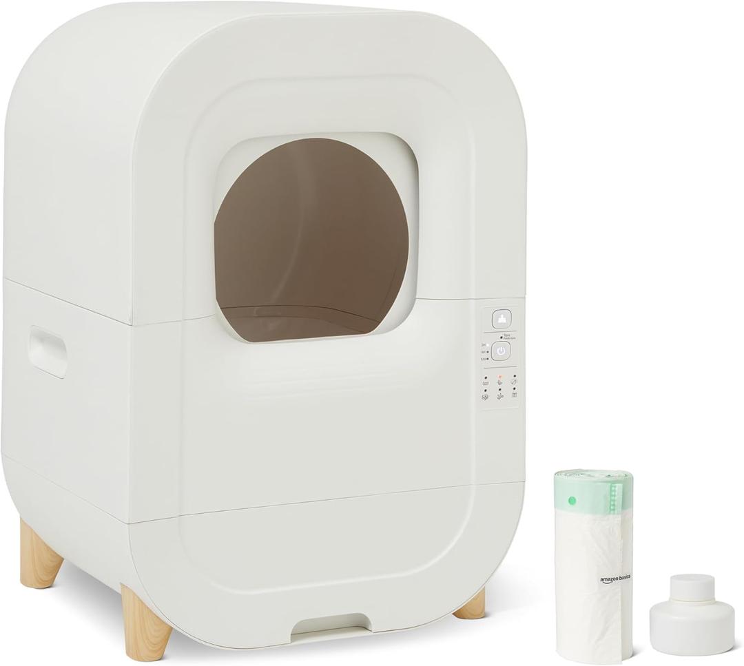 Amazon Basics Self-Cleaning Cat Litter Box with Safety Sensors, Removable Washable Liner