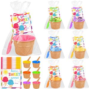 6 Set End of Year Student Gifts Ice Cream Party Favors Ice Cream Bowls with Summer Cards Last Day of School Gifts from Teacher Summer Holiday Pool Beach Parties Exchange Prizes Supplies