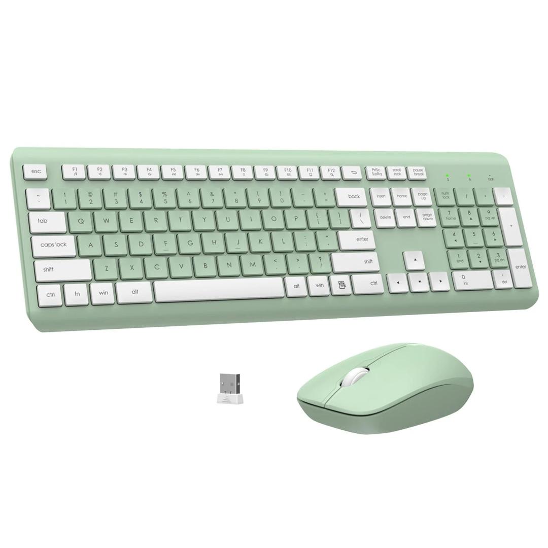 Wireless Keyboard and Mouse Combo, FullSize Silent Ergonomic Keyboard and Optical Mouse, Long Battery Life, 2.4G LagFree Mice Keyboard for Computer,Mac,Laptop,PC,Windows(Avocado Green)