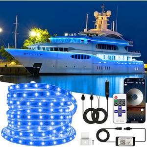 66FT Waterproof Marine LED Strip Lights with Remote, Pontoon Boat Lights App Control, 12V Interior LED Blue Strip Lights for Boat, Night Fishing Lighting for Kayaks, Jon Boats, Decks & Bass boat