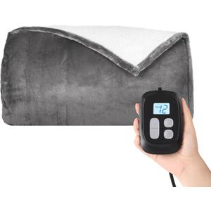 Heated Electric Blanket Queen Size 84''x90'', Dual Controller Soft Flannel with 10 Heat Settings 1-12 Hour Auto Off Large Blanket for Bed- Light Grey