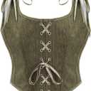 Dreay Womens Vintage Grommet Lace Up Tie Front Corset Bustier Shapewear Top Renaissance Corset Tops for Women (Green, S)