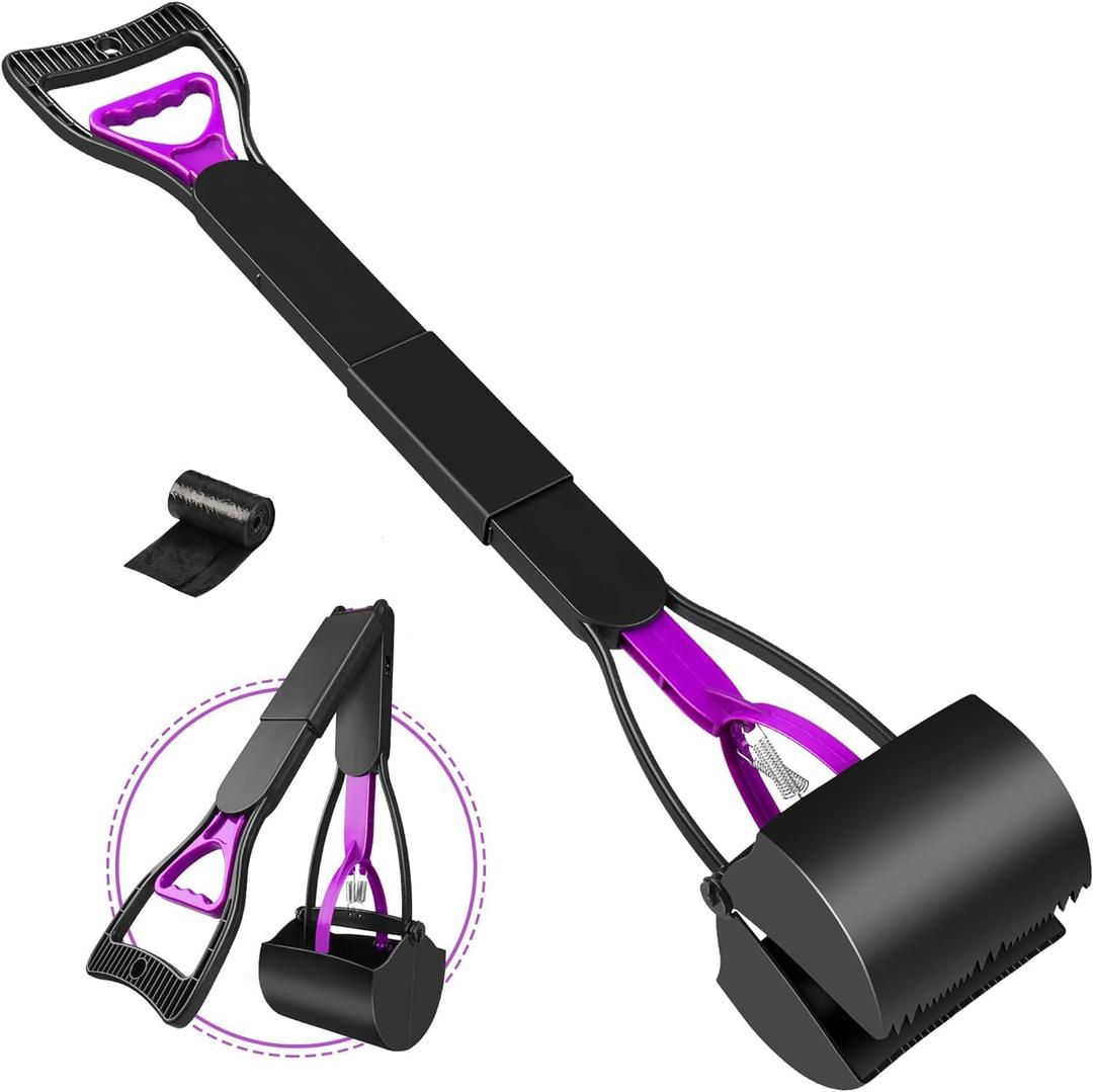UPSKY 32'' Pooper Scooper for Large Small Dogs, Long Handle Dog Poop Scooper with Waste Bags, Portable Dog Poop Pick Up Tool, Folding Poop Scoop for Yard, Grass, Dirt, Gravel (1.Purple)