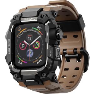ULTIMAL Rugged Case with Band for Apple Watch 44mm,Compatible with Apple Watch Series SE 3/SE 2/SE Generation/6/5/4, Military Grade Shockproof Bumper Cover for iWatch Tactical Band Men (Coffee Brown, 44mm)