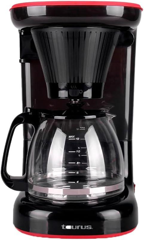 Taurus Velvet 12-Cup Drip Coffee Maker, Glass Carafe, Modern Compact Design, Non-Programmable, Easy-Clean Reusable Filter, Auto Shut-Off, Black