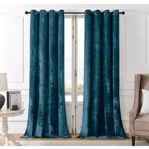SMILETIME Tranquil Blue Crushed Velvet Curtains 52x96 inch Luxurious Thermal Insulated Soundproof Drapes for Living Room Bedroom Office Soft and Durable Light-Filtering Window Treatments, 2 Panels