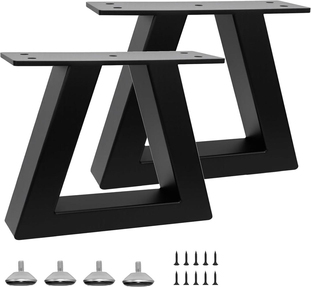 6 Inch Trapezoid Metal Table Legs Black, DIY Furniture Feets for Bench, Chair, TV Cabinet, Coffee Table,Couch, Sofa, Stool Legs, Including Screws and Adjustable Feet Pads, 6 x 7.9
