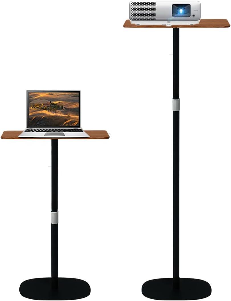 Small Laptop Standing Desk, Adjustable Height Pedestal End Table with Wooden Top, Portable Tall Side Table Workstation, Sit-Stand Desks for Bedside,Sofa,Couch, Living Room, Bedroom, Home Office, Brown