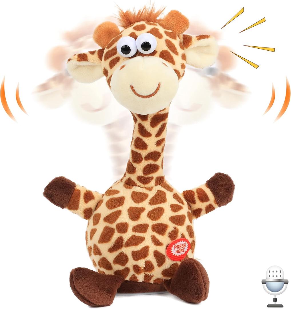 Hopearl Talking Giraffe Repeats What You Say Shaking Head Electric Interactive Animated Toy Speaking Plush Buddy Gift for Toddlers, 9.5''