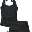 Girls Swimsuit 2 Piece Halterneck Girls Tankini Swimsuit Drawstring Printed Swim Shorts Girl Bathing Suit for 7-16T (13-14 Years)