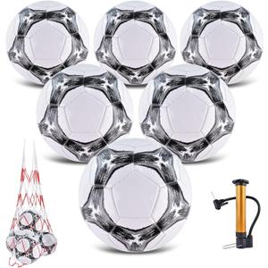 6 Pack Classic deflated Soccer Balls Size 3/4/5 with Pump and Mesh Bag for Indoor Outdoor Lawn Game Training Practice Bulk Sport Gift for Teens Adults