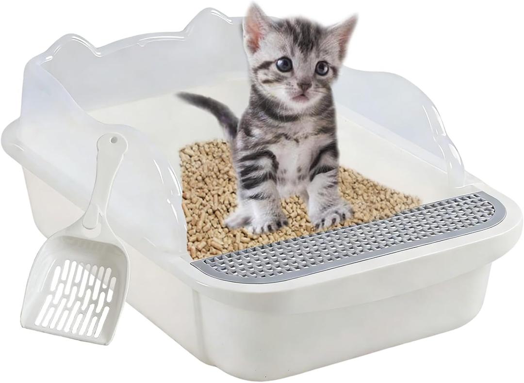 kathson Open Cat Litter Box with High Side,Anti-Splashing Cats Litter Pan,Kitten Toilet with Litter Sifting Scoop,Semi-Enclosed Removable Kittens Litter for Boxes Easy to Clean No Odor 11177 inches