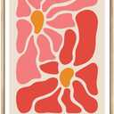 Qizee Matisse Framed Prints Funky Abstract Minimalist Flower Wall Art Prints for Bathroom Wall Decor Living Room Decorations 12"x16" Natural Framed