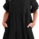 LOGENE Women's 2023 Summer Casual V Neck Tiered Ruffle Hem Babydoll Dress Short Sleeve Pocket A-Line Flowy Mini Beach Dress Large