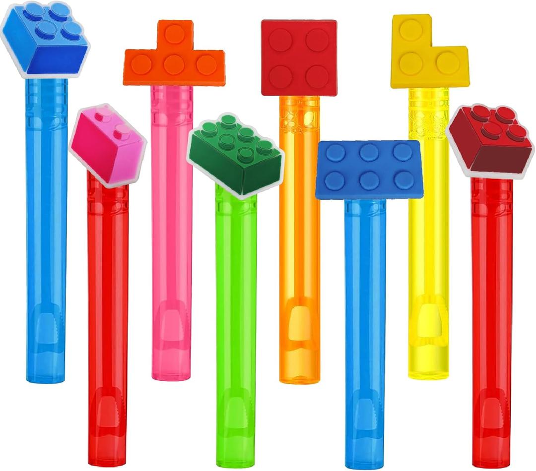 24Pcs Building Blocks Mini Bubble Wands for Kids Brick Party Favors 6 Cute Designs Cartoon Birthday Party Supplies Christmas Party Favors Toys Goodie Bag Stuffers