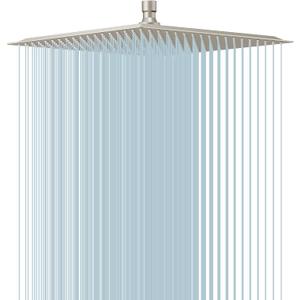 BESy 16 Inch Rain Shower Head, 16" Square Rainfall & High Pressure Stainless Steel Bath Shower Head, 1/16" Ultra Thin, Waterfall Full Body Coverage with Silicone Nozzle, Non Fingerprint Brushed Finish