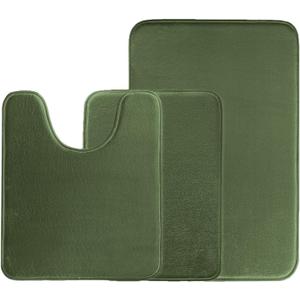 BSAOUTZ 3Pcs Bathroom Rugs Set, Memory Foam Bath Mat Set, Soft Absorbent Non-Slip Bathroom Mats, Machine Washable Quick Dry Bathroom Decor - Perfect for Shower, Bathtub Green (Classic-16"x24"+20"x32"+U Shape 20"x24")