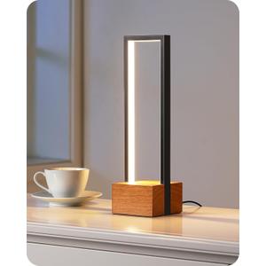 EDISHINE LED Table Lamp, Wooden Bedside Lamp with 3 Color Temperatures, Dimmable Square Nightstand Lamp for Bedroom Living Room, Complete Dark Rose Wood Color Base (Black frame & Rosewood Color Solid Wood Base)