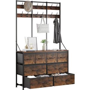 LUMTOK 8 Drawers Dresser, Chest of Drawer, Clothes Rack with Fabric Drawers, Hall Tree with Hooks and Drawers for Clothes, Toys, for Hallway, Entryway,Bedroom, Living Room(Rustic Brown)