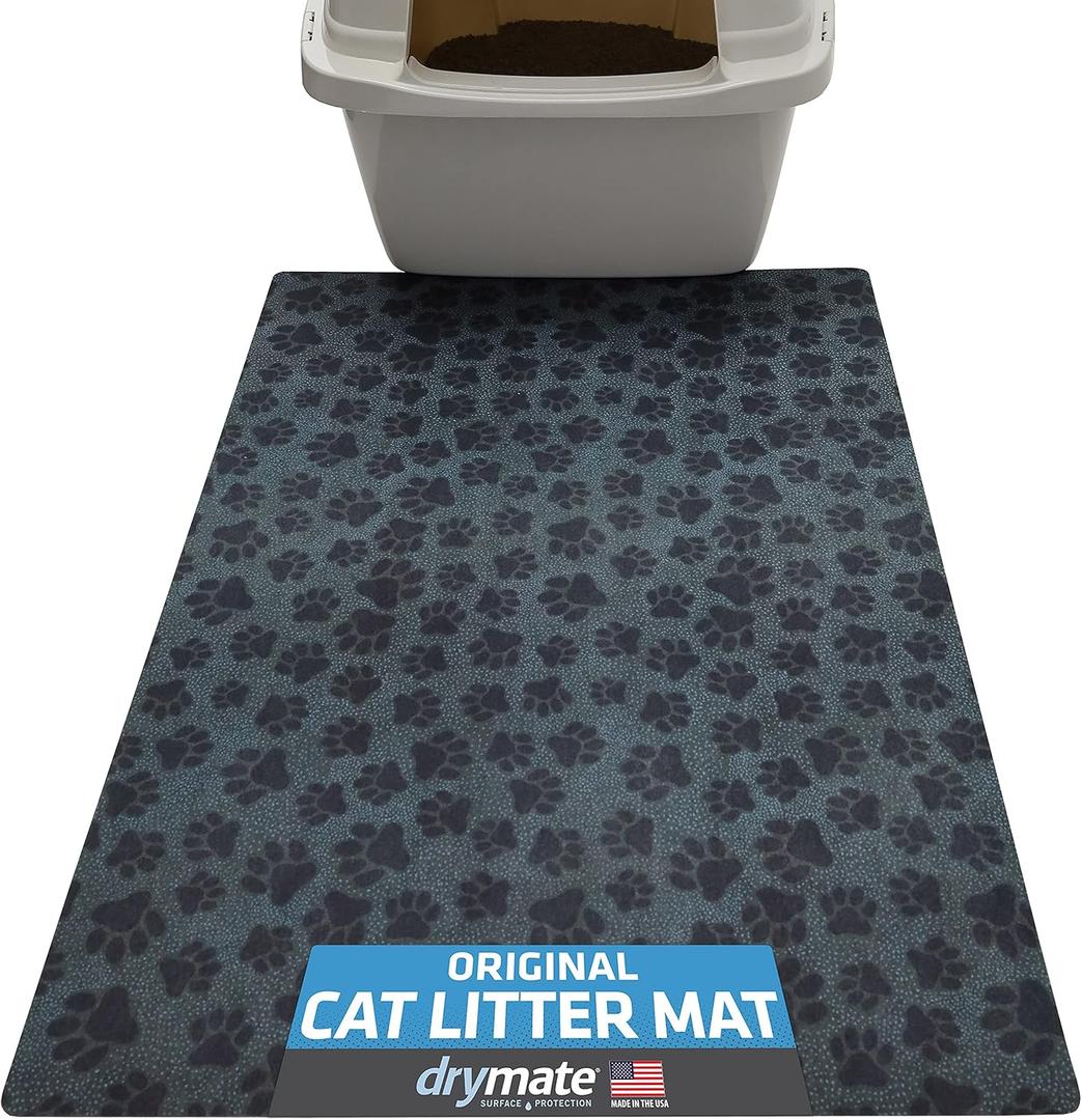 Drymate Original Cat Litter Mat, Contains Mess from Box, Protects Floors, Urine-Proof, Machine Washable, Soft on Kitty Paws, Absorbent, Waterproof (USA Made, Recycled Content)(20x28)(Paw Dots Black)