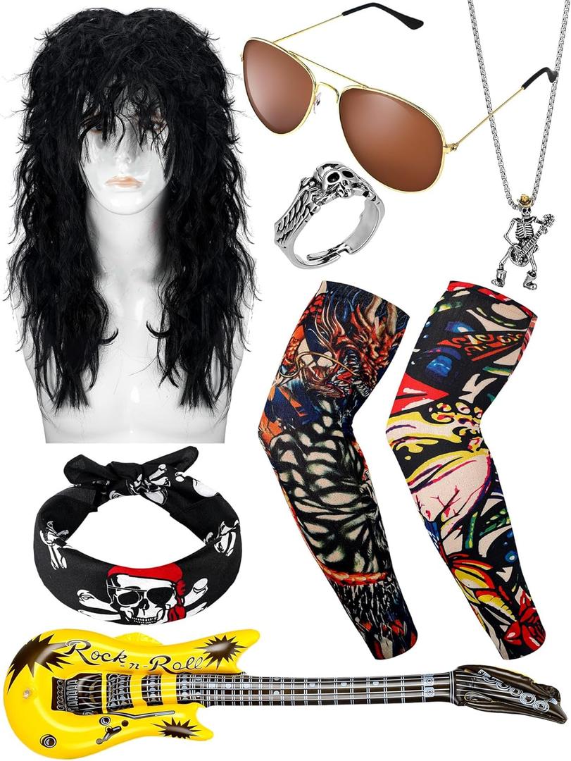 Mepase 9 Pcs Rock Costume Set for Men Women Punk Accessories Costume Accessories