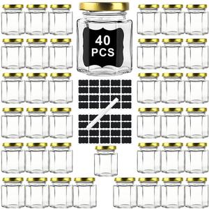 40 Pack Small Glass Honey Jars with Lids for Wedding Favor, Baby Showers, 3 Oz Airtight Glass Canning Jars with Lids, Candle Jars for Spice, Candy, Jam, Waterproof Stickers