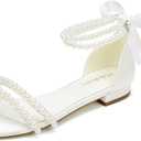 Pearl Flats Bridal Sandals Wedding Flats for Bride Open Toe Beach Wedding Shoes (8, Ivory)