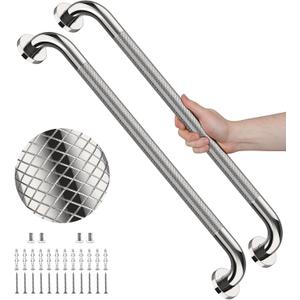 2 Pack 36 Inch Polished Chrome Non Slip Knurled Shower Grab Bar