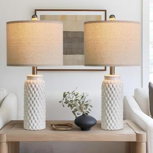 24" Modern Ceramic White Bedside Lamp Set of 2 Table Lamp for Bedroom Decor Farmhouse Table Lamp for Living Room Office Dorm