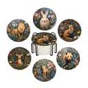 Drink Coasters for Drinks Set of 6, Vintage Botanical Floral Wild Animals Absorbent Round Ceramic Stone Mat Coaster, with Cork Base and Metal Holder, Home Bar Decor House Warming Gift