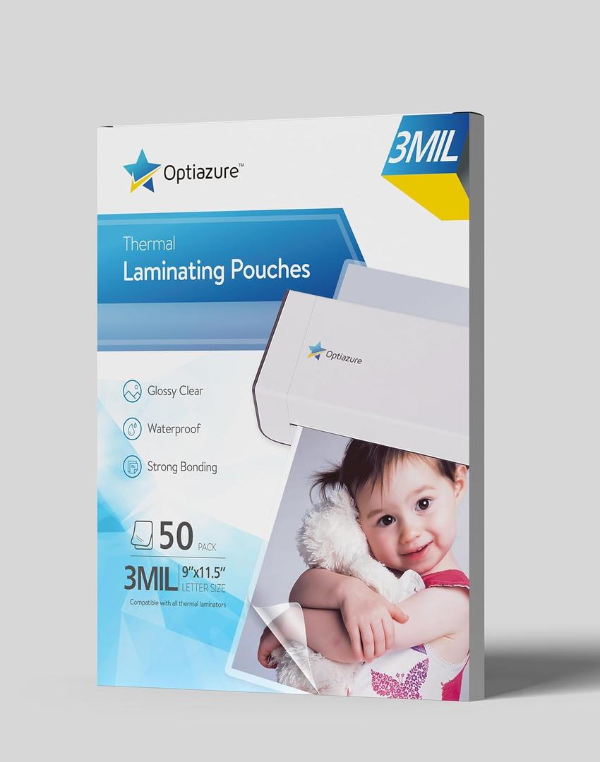 Optiazure Thermal Laminating Pouches 9"x11.5" Inches, 3mil 50Pack, Laminating Sheets, Clear, Letter Size,Office and School Supplies