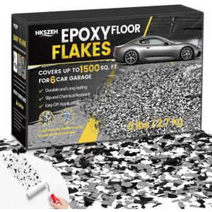 6lbs Epoxy Floor Flakes Black Gray White 3-5mm Blend Decorative Color Chips Epoxy Flooring Paint Chips Garage Floor Paint Flakes for Garages Basement Shops Interior Exterior