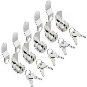 Cabinet Cam Lock Set, 5 Pack Keyed Alike 5/8 Inch Cylinder Cam Locks Secure Mailbox File Drawer Dresser RV Compartment Lock Tool Box Replacement Hardware, Chrome-Finish Zinc Alloy