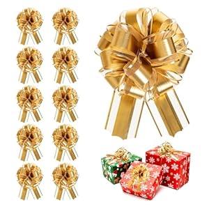 Haakong 10Pcs Gold Pull Bows Gift Wrapping Pull Bows Ribbon for Christmas Wedding Valentine's Day Holiday Bows Ribbon Bow for Gift Wrapping Gift Baskets Wine Bottles Decoration (Gold)