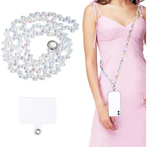Crystal Phone Lanyard, Sparkling Cellphone Wrist Strap Crossbody, Phone Charm Chain Keychain for Women, Neck Holder (White Long)