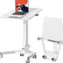 Foldable Mobile Standing Desk, 90 Tiltable Rolling Standing Desk, Height Adjustable Portable Laptop Workstation for Home Office, Easy to Fold, White